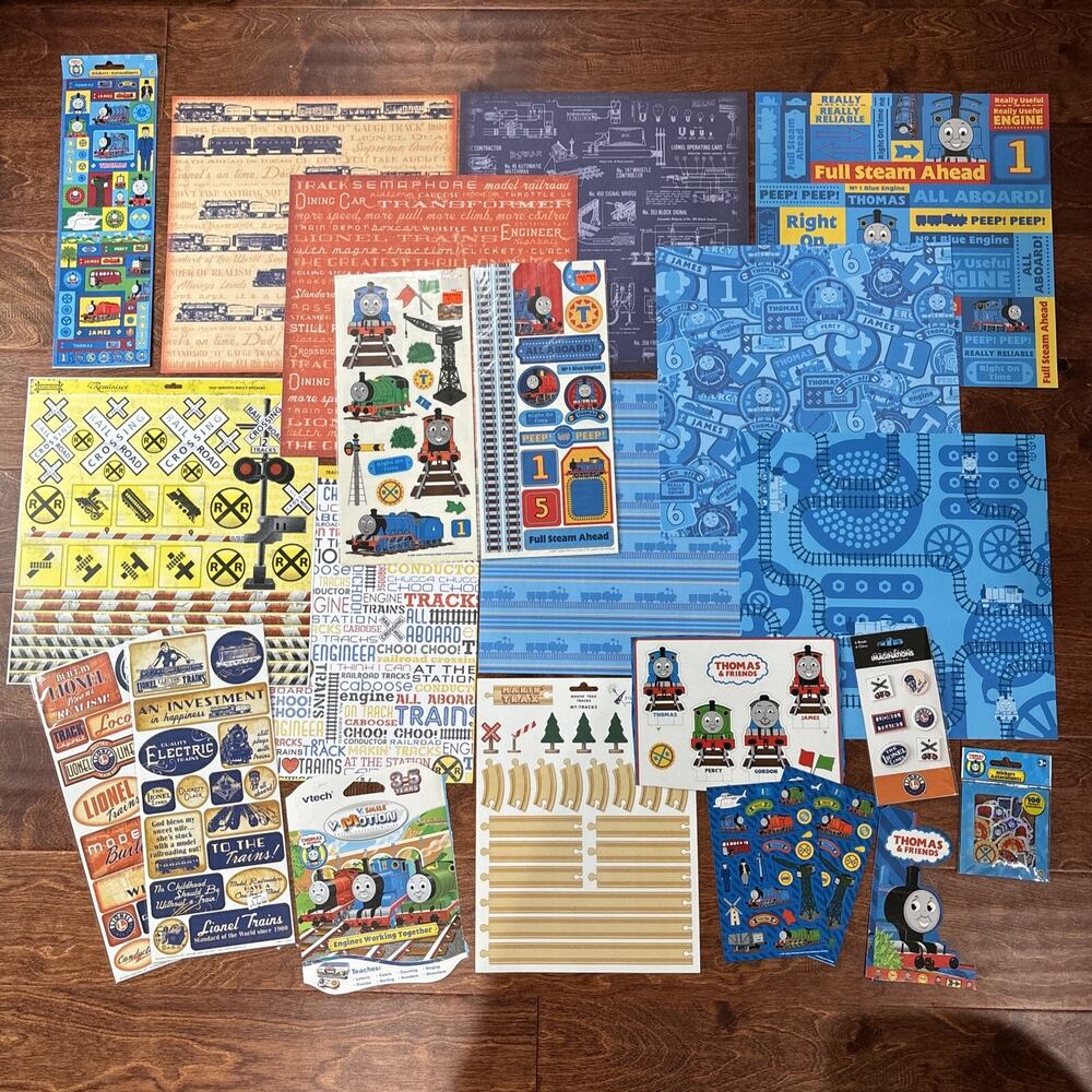 12X12 THOMAS AND FRIENDS/LIONEL THEMED Scrapbook Sheets +Stickers Bundle! *READ*